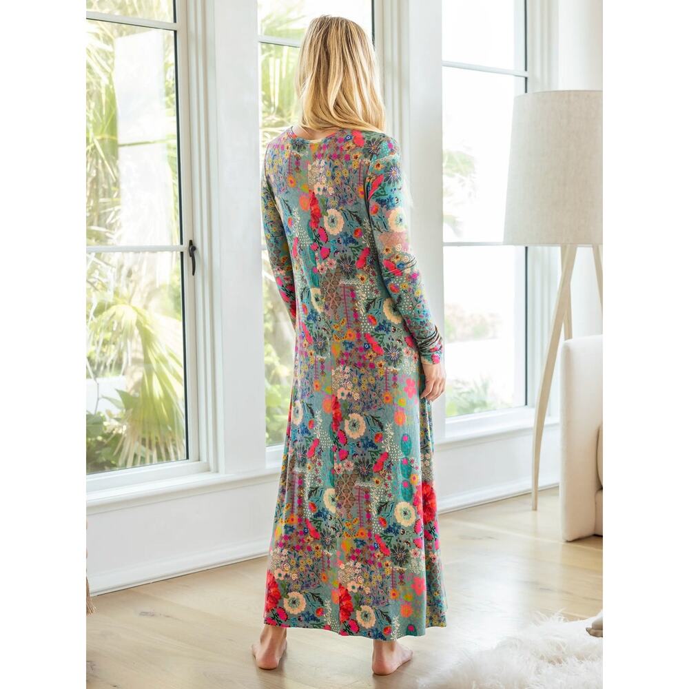 Natural Life Stevie "ButterSoft" Knit Maxi Dress in Blue Garden Patchwork XL - Picture 2 of 6